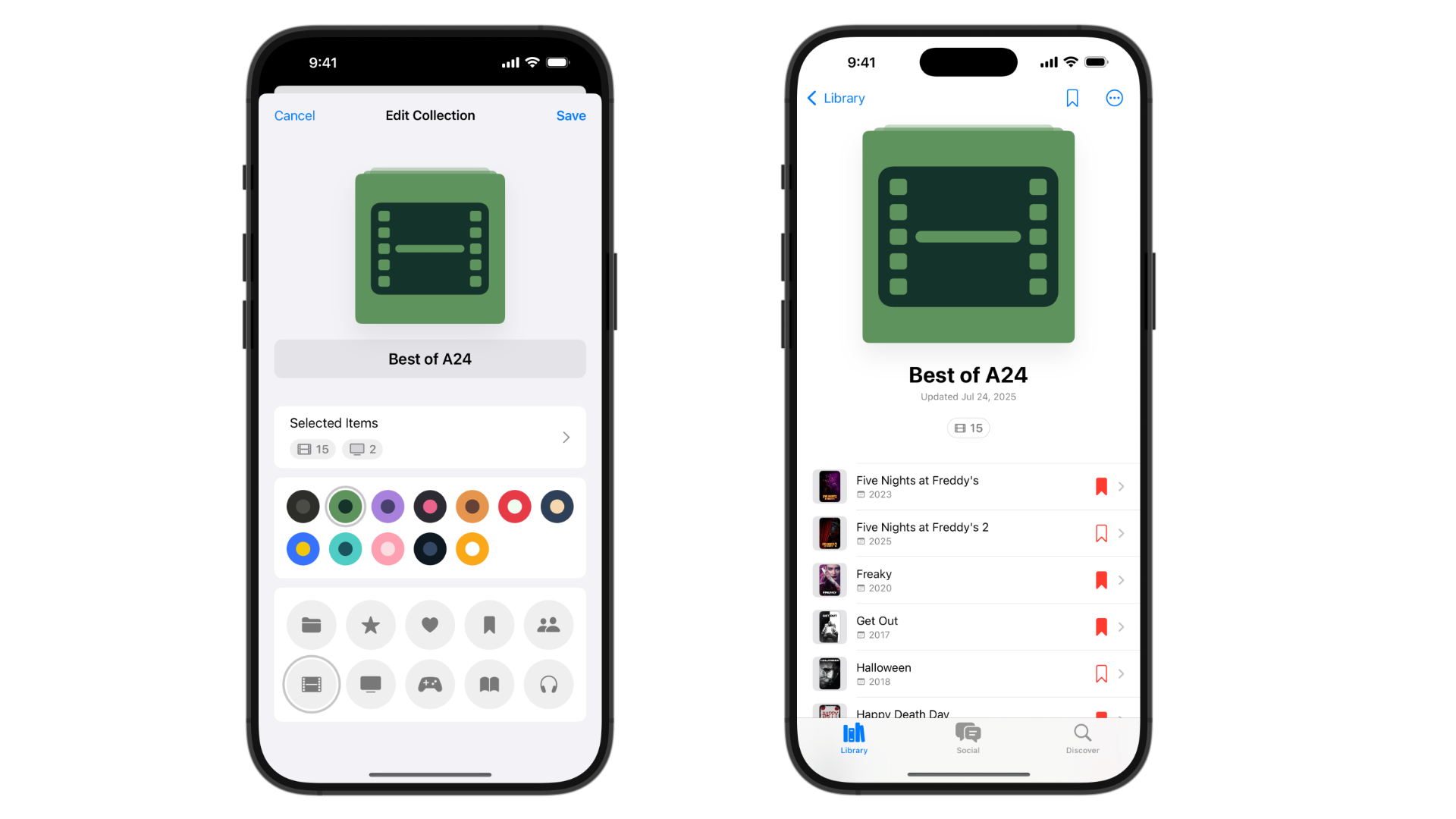 Two images of screenshots showcasing Radar's collections feature.