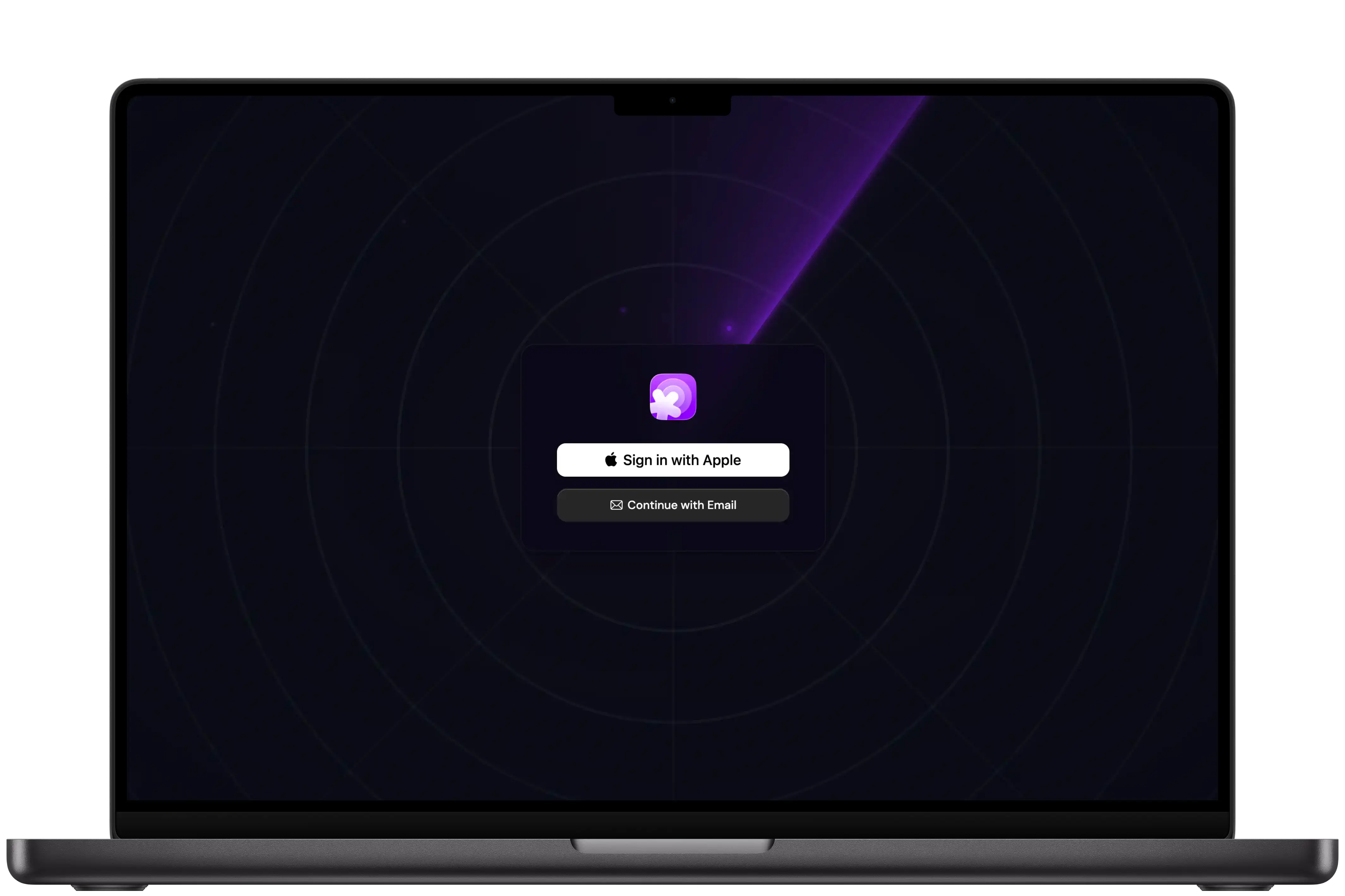 Radar for Business on a MacBook, showing the sign-in screen over Radar's radar sweep
