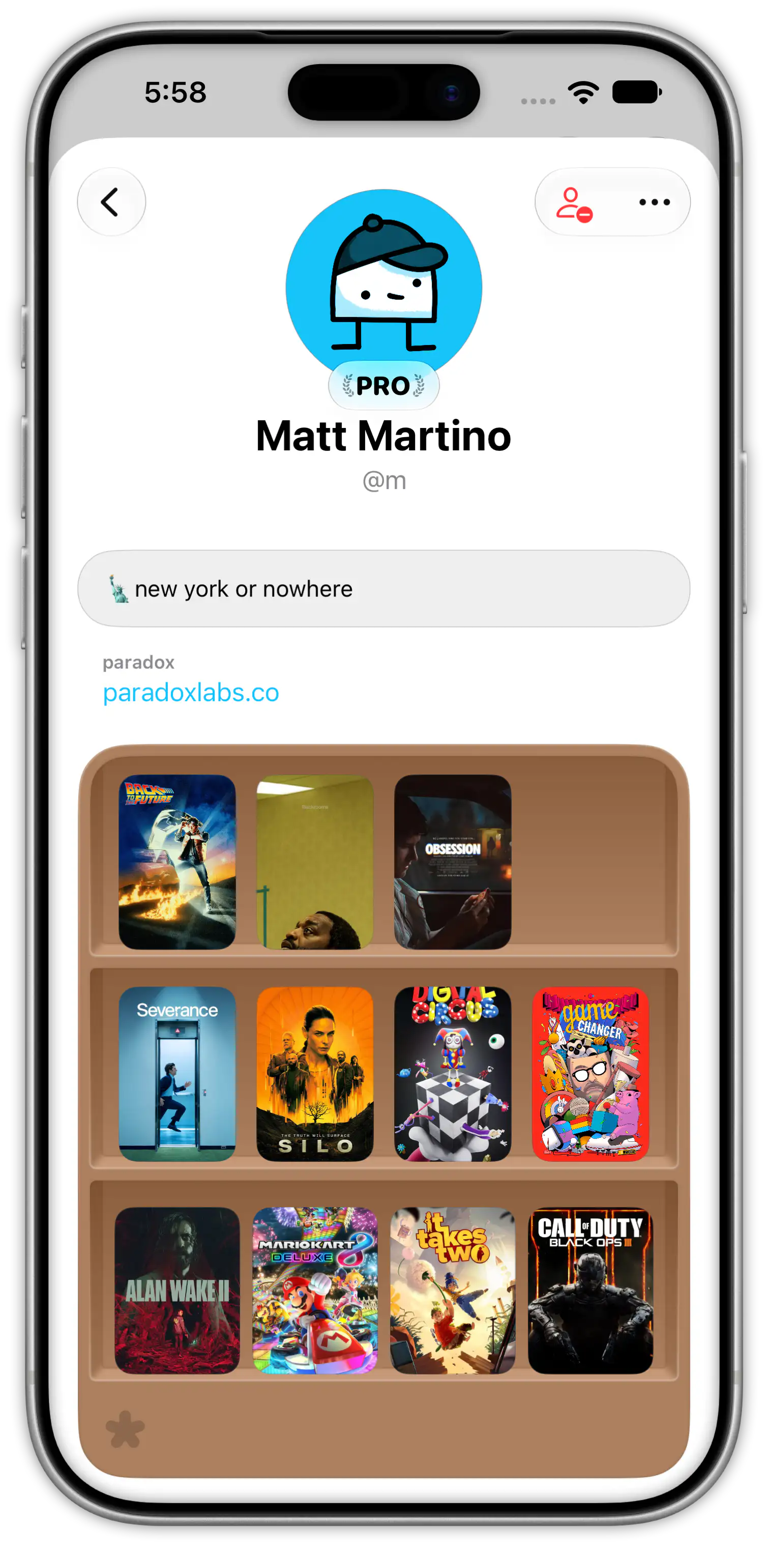 A Radar profile with a curated showcase