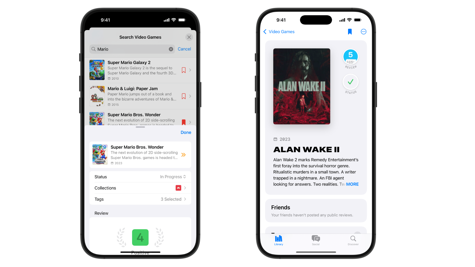 Two images of screenshots showcasing Radar's organizational features, like rating, tags, and more.