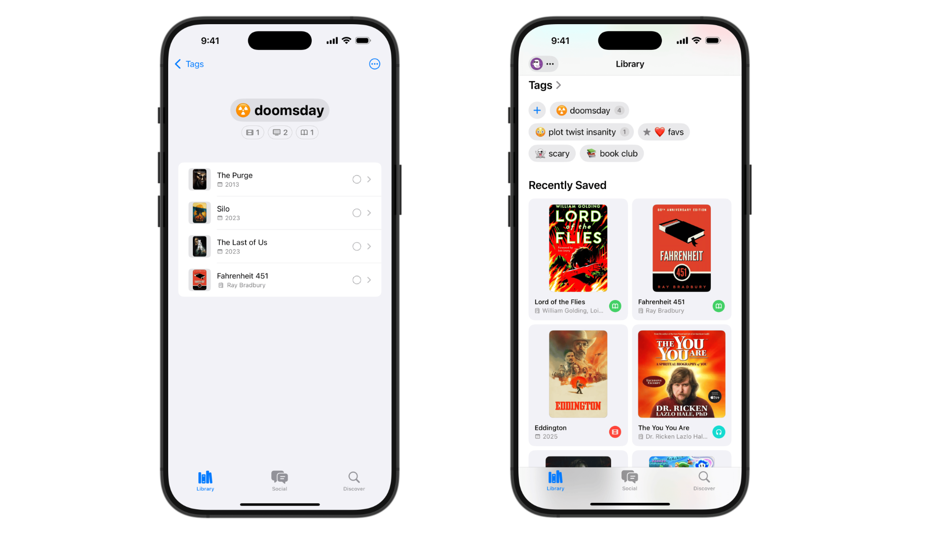 Two images of screenshots showcasing Radar's share tags feature.